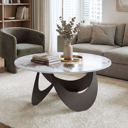 Sintered Stone Coffee Table | 80x80x40cm | Heat-Resistant | Impermeable | Welded Metal Frame | Adjustable Feet | White & Black