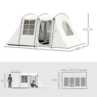 3-4 Man Tunnel Tent, Family Camping Tent with Porch, Bedroom and Living Area, Sewn in Groundsheet, 3000mm Waterproof, Portable with Bag - Khaki