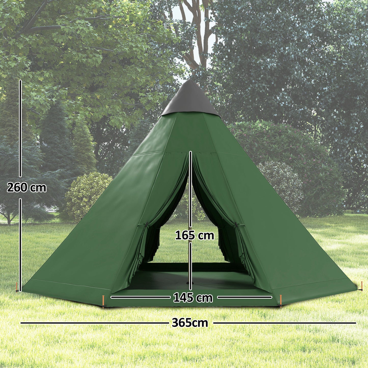 Outsunny 6 Men Tipi Tent with Carry Bag - Green / Orange