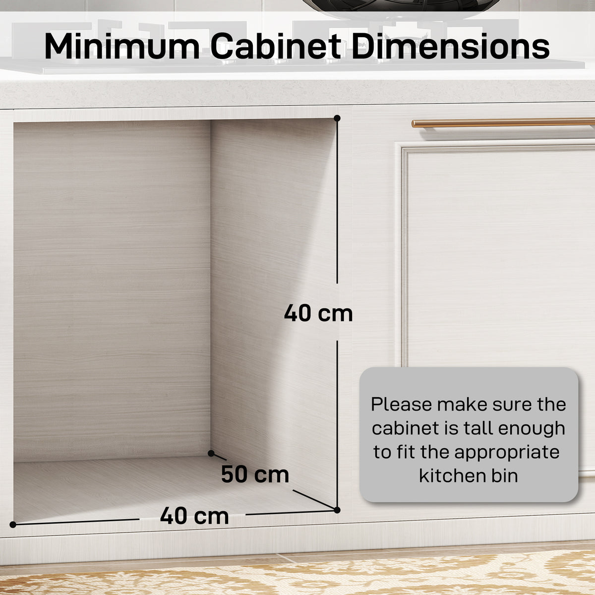 Under Sink Pull Out Bin 31L | 3 Removable Compartments 15L + 2x8L | Damped Metal Rails | Odour-Seal Lid | Child & Pet Resistant | For 400mm Cabinets | ABS PP | Light Grey | 48x34.3x35.1cm