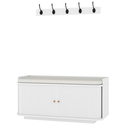2-Piece Hallway Set | Shoe Bench 100x40x47.5cm 140kg Seat | Tambour Door | 2 Adjustable Shelves | Wall Coat Rack 80cm | 5 Alloy Hooks 10kg | 2 Wall Anchors | MDF | Entryway | White