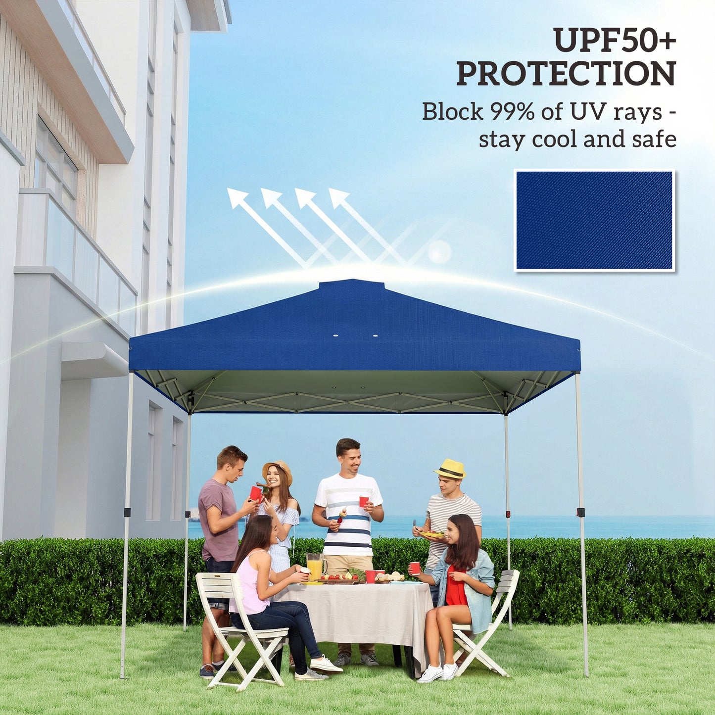 3x3m Gazebo Roof Replacement Canopy | UV50+ Waterproof | 210D Silver-Coated Oxford Fabric | Double Vented | 8 Drainage Holes | Hook & Loop | Fits 3x3m Straight-Leg Frames | Blue