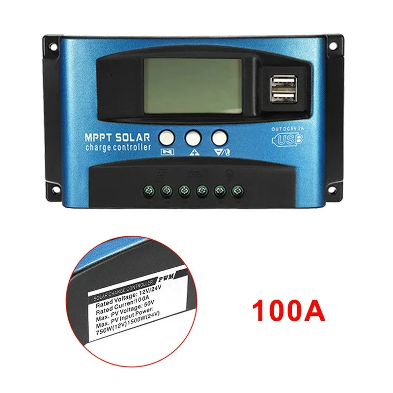 MPPT Solar Charge Controller 12V 24V Solar Panel Battery Charger 30A 40A 50A 60A 100A Dual USB LCD Display Regulator with Load