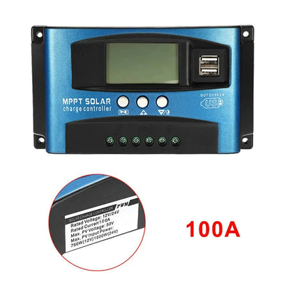 MPPT Solar Charge Controller 12V 24V Solar Panel Battery Charger 30A 40A 50A 60A 100A Dual USB LCD Display Regulator with Load
