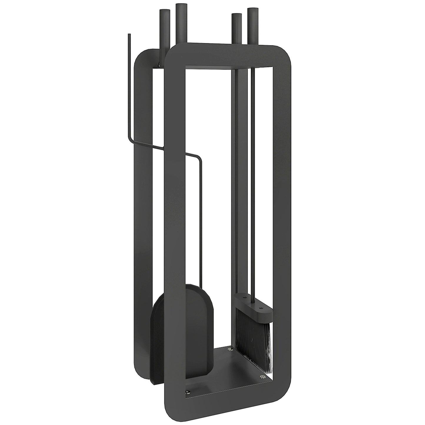 Outsunny 5 Pieces Fireplace Companion Set, Metal Fireplace Accessories Fireside Companion Set with Brush, Shovel, Poker, A Pair of Tongs, Stand