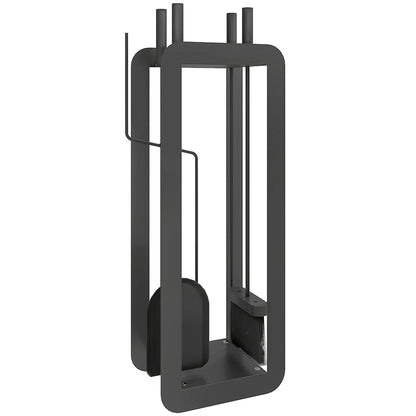 Outsunny 5 Pieces Fireplace Companion Set, Metal Fireplace Accessories Fireside Companion Set with Brush, Shovel, Poker, A Pair of Tongs, Stand