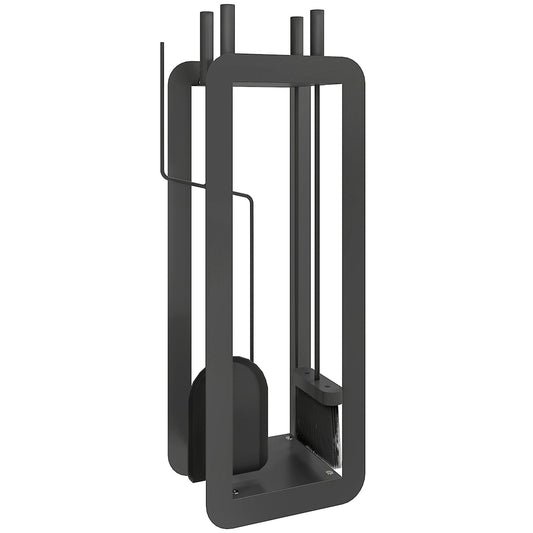 Outsunny 5 Pieces Fireplace Companion Set, Metal Fireplace Accessories Fireside Companion Set with Brush, Shovel, Poker, A Pair of Tongs, Stand