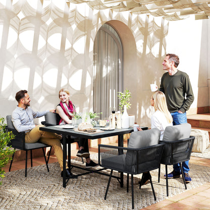 5-Piece Rattan Garden Dining Set | PS Wood-Plastic Table 110x110cm | 4 PE Rattan Armchairs | Thick Cushions | Zip Covers | Powder-Coated Metal Frame | Adjustable Feet | 120kg Chair Capacity | Light Grey
