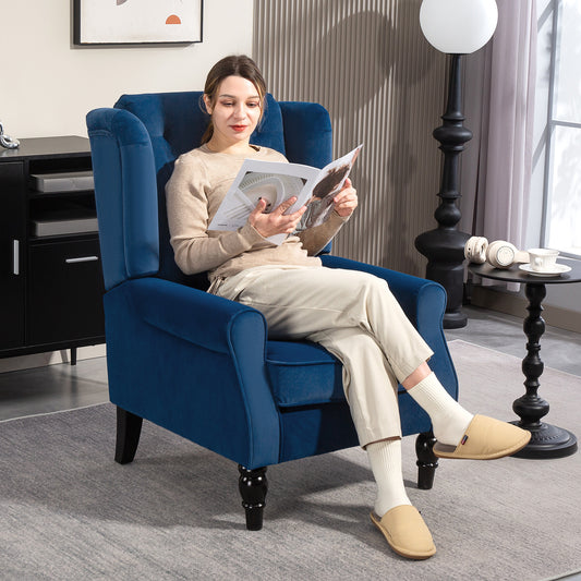 Wingback Accent Chair, Retro Vintage Style Upholstered Button Tufted Occasional Chair for Living Room and Bedroom, Blue