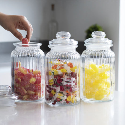 Vintage Airtight Glass Jars | Set of 3 | 1300ml Each | Silicone Seal | 18x11cm | Tea Coffee Sweets Storage | 2-Year Warranty