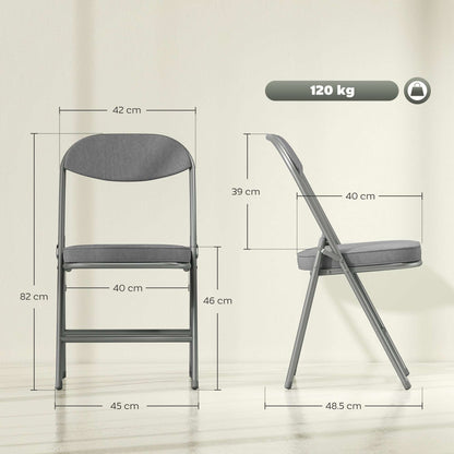 Set of 4 Folding Corduroy Chairs | High Back | Padded Seat & Back | Steel Frame | 120kg | No Assembly | Grey