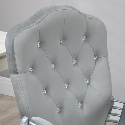 Glamour Velvet-Feel Office Chair | Diamante Back | Thick Padding | Adjustable Tilt | Armrests | 5 Wheels | Height Adjustable 47-57cm | 120kg | Grey