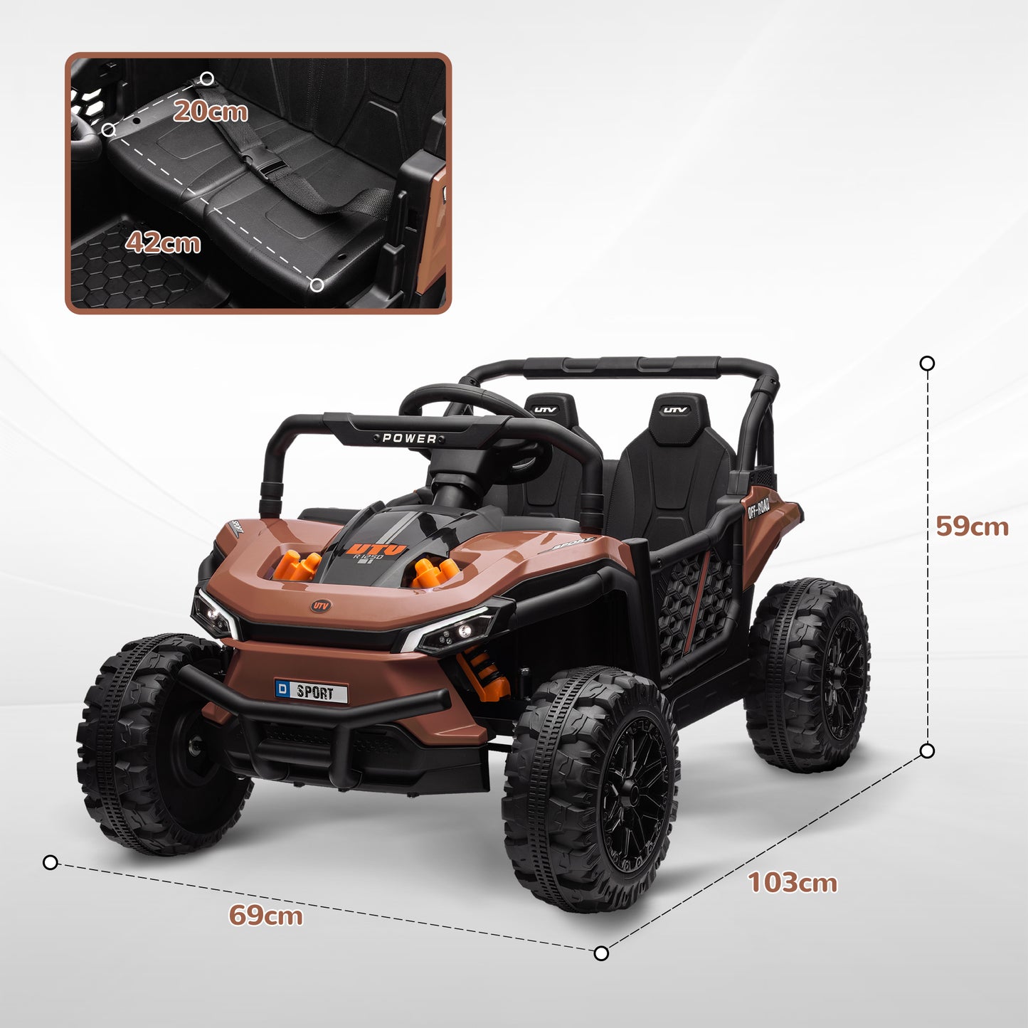 AIYAPLAY 12V Battery Powered Ride on Truck w/ Remote, 4 Suspension Wheels, Horn Lights Music USB, for 3-5 Years Old - Brown / Black