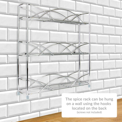 Maison & White 3 Tier Herb & Spice Rack | Chrome Stainless Steel | 34x33x7cm | Non-Slip Feet | Wall-Mountable | Free-Standing | Kitchen Counter Cupboard | Minimalist Wire Design | 2-Year Warranty
