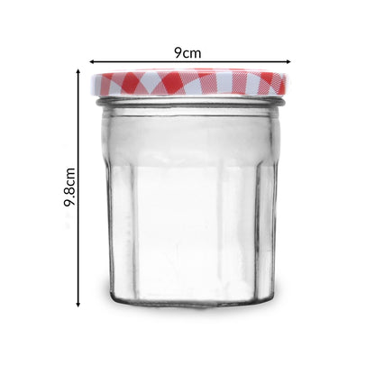Maison & White Set of 12 Wide Mouth Glass Jam Jars | 324ml | 9.8x9cm | Gingham Lids | Airtight Vinegar-Proof | Oven Fridge & Dishwasher Safe | 2-Year Guarantee
