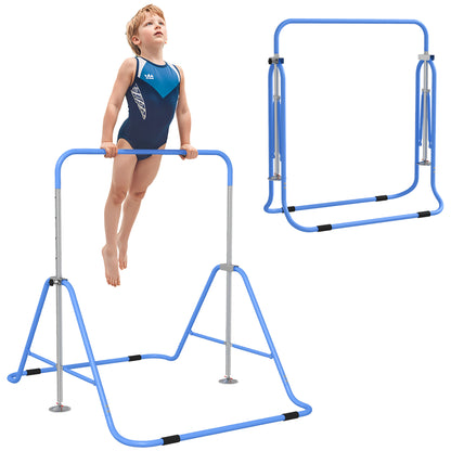 Kids Gymnastic Bar, with Adjustable Height, Foldable Horizontal Bars - Blue