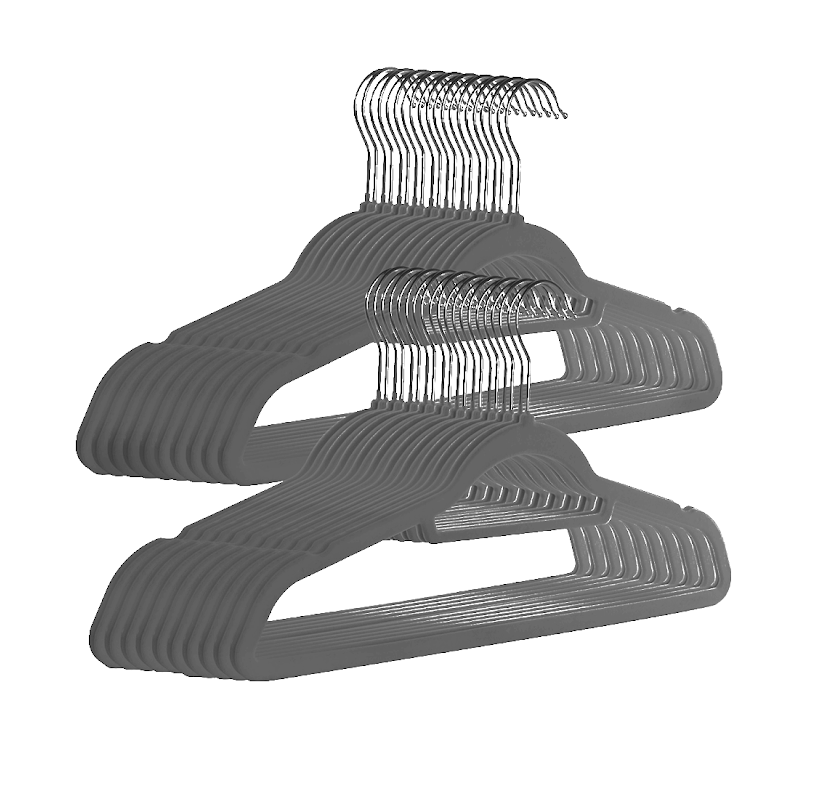 Maison & White Velvet Coat Hangers | Dark Grey Pack of 50 | Slimline Flocked Finish & Trouser Bar | 45cm Wide