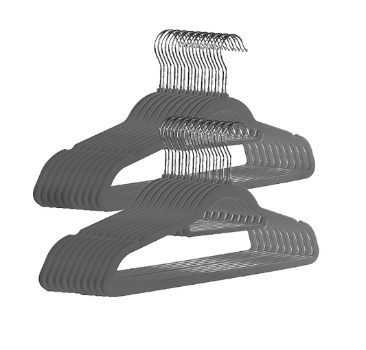 Maison & White Velvet Coat Hangers | Dark Grey Pack of 50 | Slimline Flocked Finish & Trouser Bar | 45cm Wide