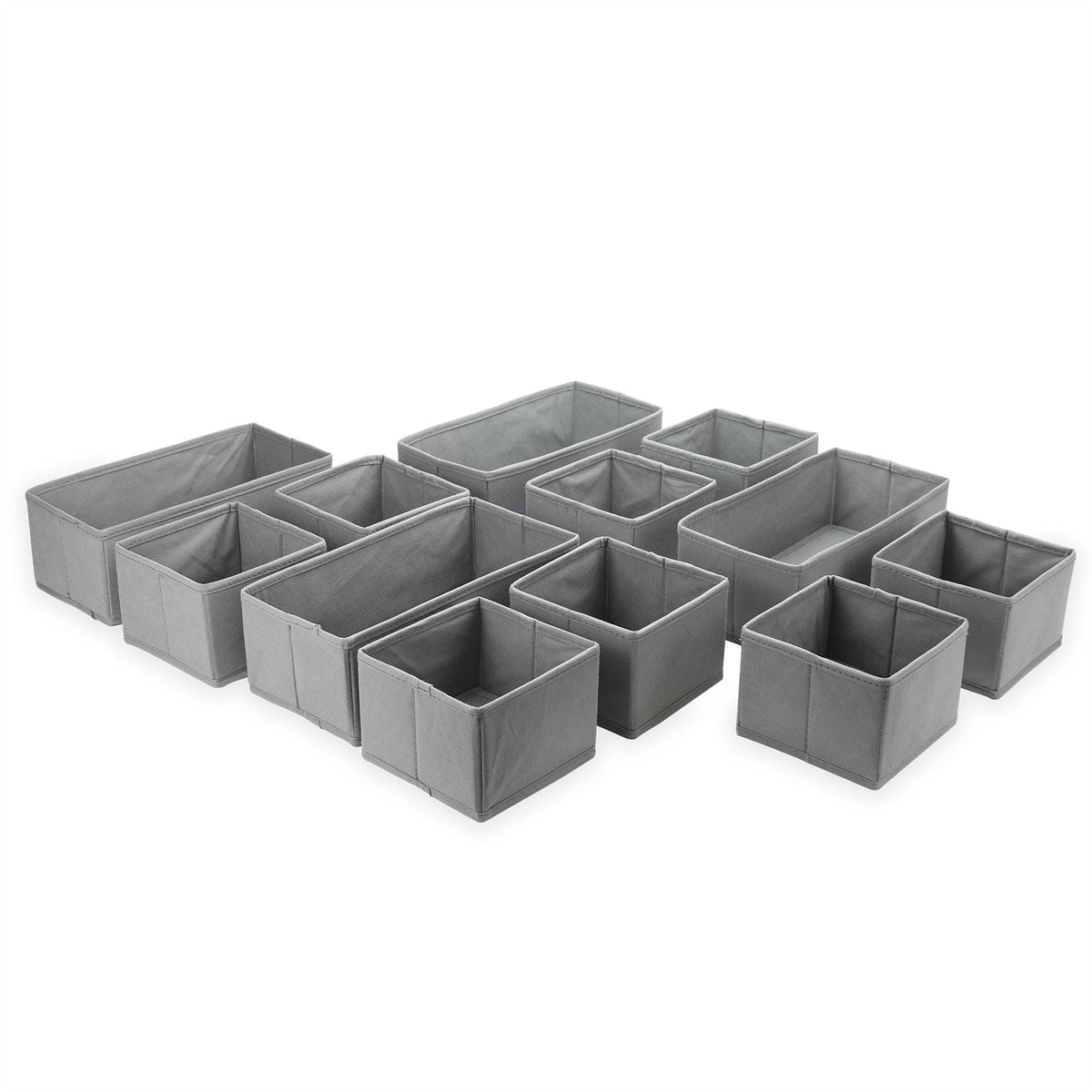 Maison & White Foldable Fabric Drawer Organisers | Set of 12 | 4 Large 30x16x10cm + 8 Small 16x16x10cm | Collapsible | Wardrobe Drawer Nursery Bedroom | Socks Underwear Clothing Organiser | Separate & Tidy