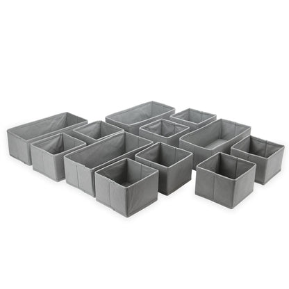 Maison & White Foldable Fabric Drawer Organisers | Set of 12 | 4 Large 30x16x10cm + 8 Small 16x16x10cm | Collapsible | Wardrobe Drawer Nursery Bedroom | Socks Underwear Clothing Organiser | Separate & Tidy