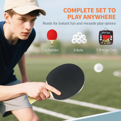SPORTNOW Portable Table Tennis Set with Four Rackets, Eight Balls, Storage Case