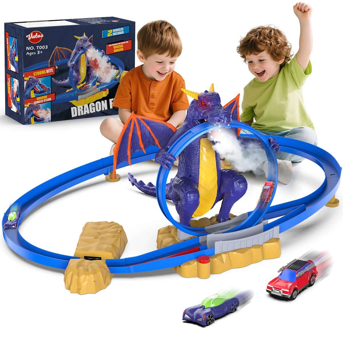 VATOS Dragon Fury Track Cars Set Toy Christmas Gift Dragon Bite the Car Spray Tracks Racing Car Indoor Game 2 Players Kids Boys
