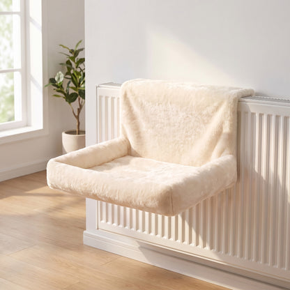 PawHut Cat Radiator Bed | Cream Plush Hanging Hammock | Foldable Steel Frame & Removable Washable Cover | 48 × 43cm | Cats up to 5kg