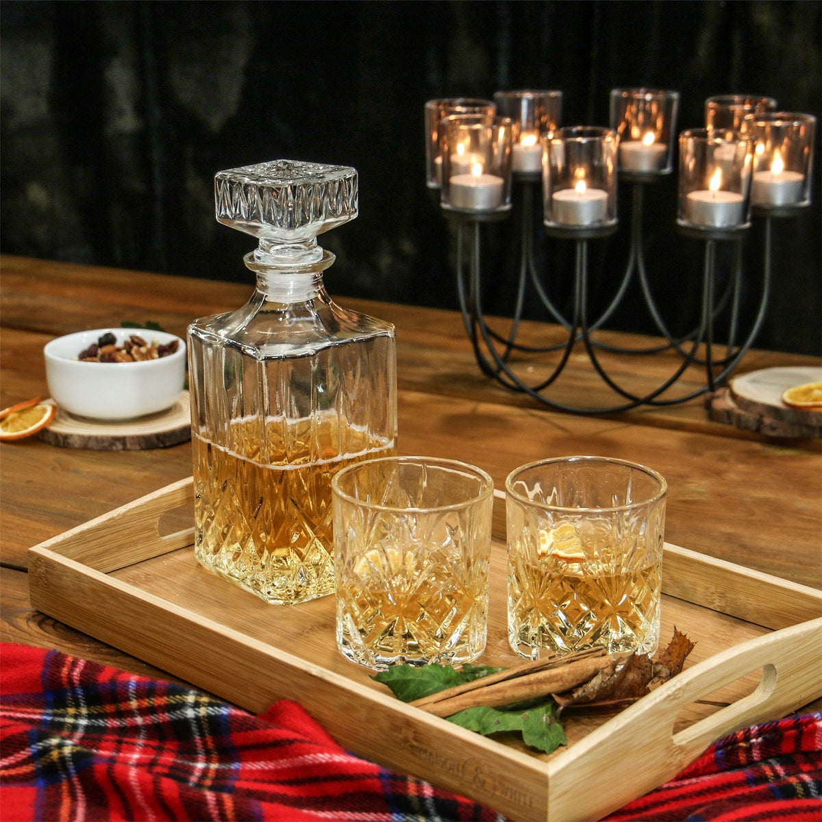 Maison & White Bamboo Serving Trays | Set of 3 Nesting Rectangular Trays | Raised Edges & Carry Handles | Natural Finish