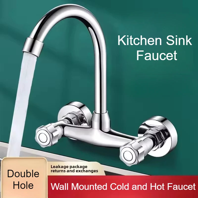 Wall Mounted Kitchen Mixer Tap Double Handle Kitchen Faucets Cold and Hot Water Tap 360 Rotation Sink Faucet Kitchen Accessories