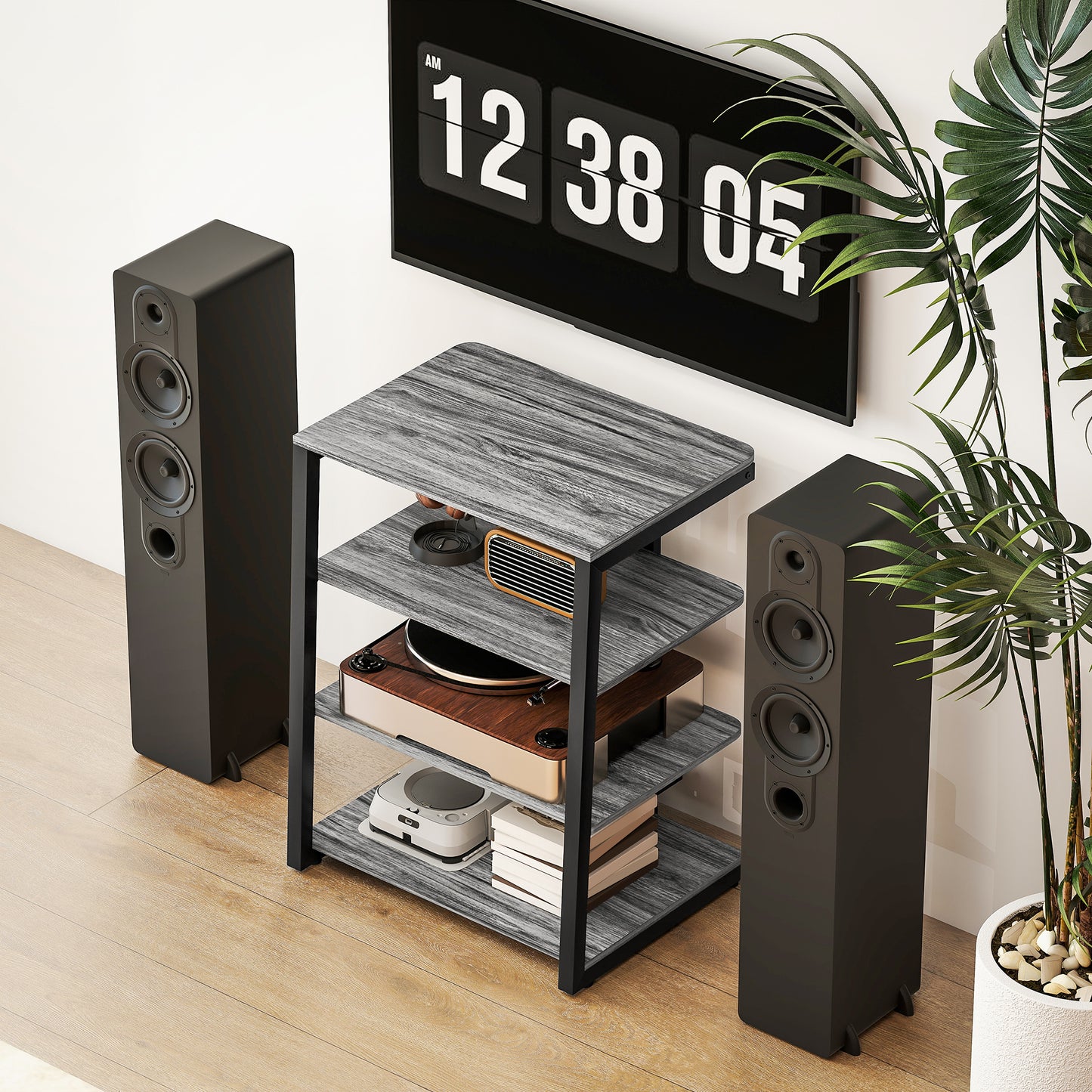 HiFi Seperates Stand, with Four Storage Shelves - Dark Grey