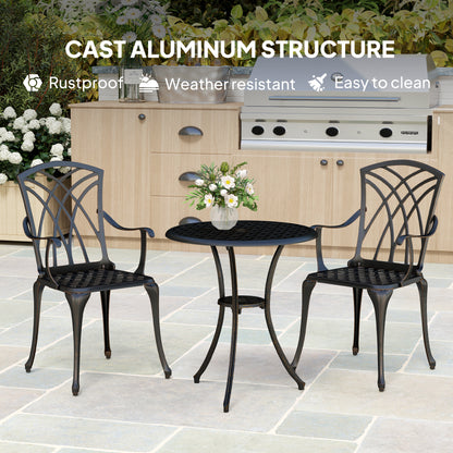 Outsunny 3 Pieces Garden Dining Set for 2, Cast Aluminium Outdoor Garden Furniture Dining Set with 2 Armchairs and Round Table