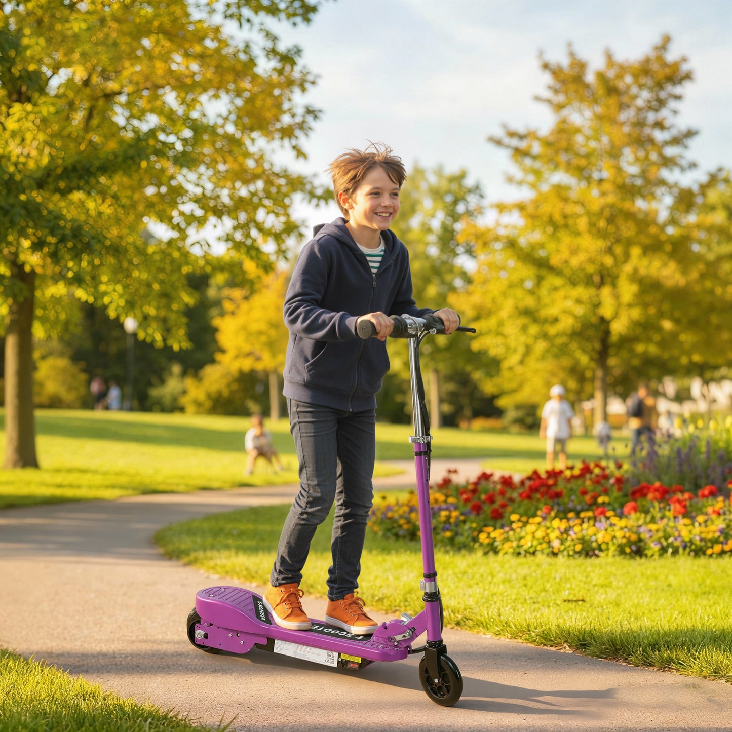 Foldable Electric Kids Scooter, Ride-on for Ages 7-14 Years, Purple