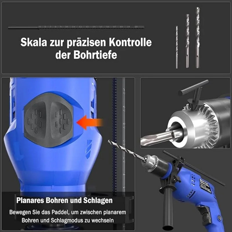 Corded Professional 850W Rotary Hammer Drill 3000RPM, 13Mm Chuck With Impact Function & 2 Modes