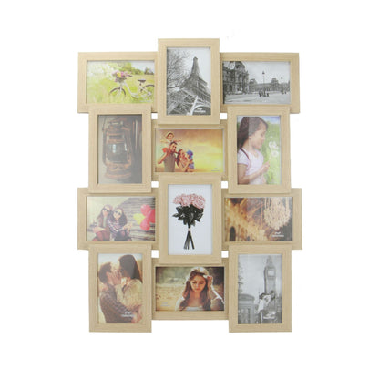Maison & White 12 Photo Collage Frame | Oak Finish MDF | 6 Landscape & 6 Portrait | 6x4" Photos | Glass-Fronted | Wall-Mounted | 54x42x4cm | Landscape or Portrait Hanging | 2-Year Warranty