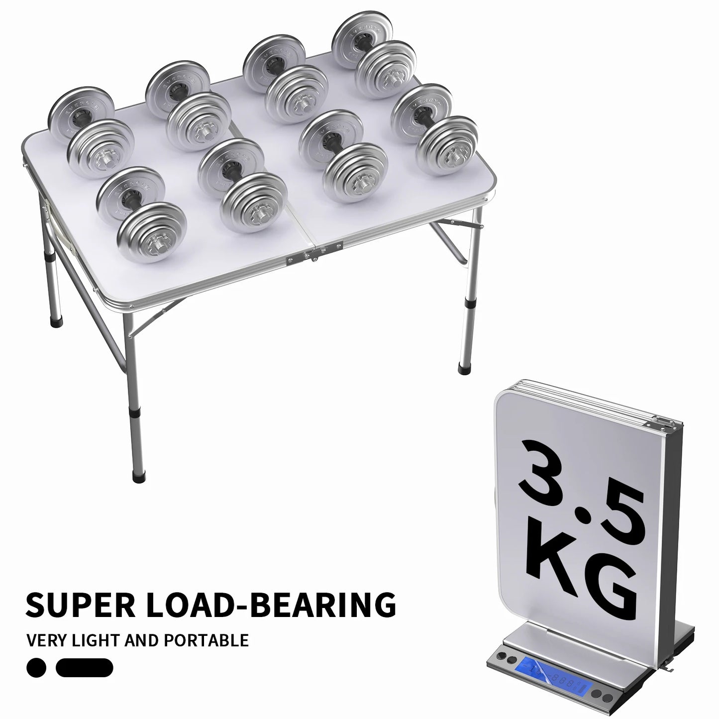 Aluminium Picnic Folding Table Foldable Portable Adjustable Height Lightweight For Camping BBQ 90cm