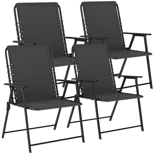 Outsunny Folding Garden Camping Chairs Set of 4, Outdoor Dining Chairs with Wide Texteline Seat, High Back and Armrests, Black