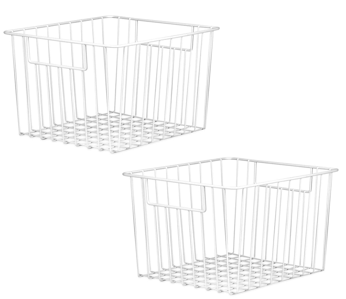 Maison & White White Mesh Storage Baskets Pack of 2 | Powder-Coated Carbon Steel | Scratch Rust Corrosion Proof | 28x26x18cm | Carry Handles | Kitchen Bathroom Garage Shed | 2-Year Warranty