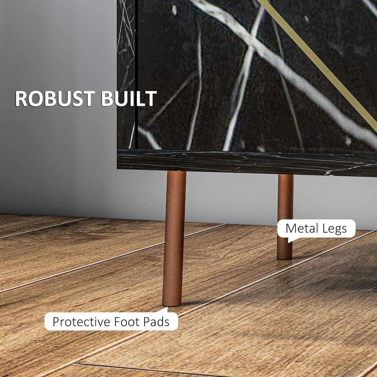 Marble Effect Bedside Table, Modern Side Table with Drawer, Open Shelf and Gold Tone Metal Legs for Bedroom, Living Room, Black