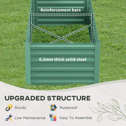 Deep Galvanised Steel Raised Garden Bed | Multi-Reinforced Rods | Protective Coating | Open Bottom | Indoor & Outdoor | 180x90x59cm | Plants Veg Herbs & Flowers | Light Green