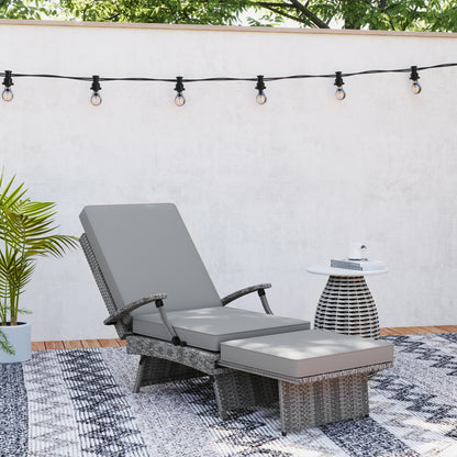 Outsunny 80° Reclining Rattan Lounger - Grey / White Beige