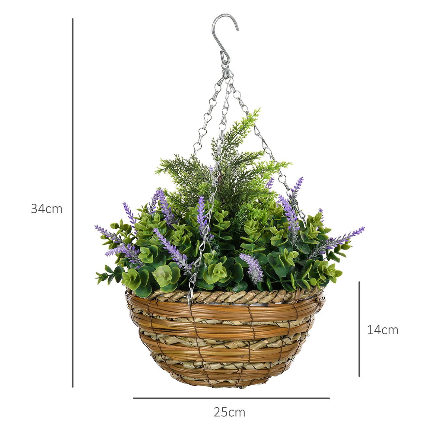 Outsunny 2 Piece Artificial Lisianthus Flower Hanging Planter with Basket for Indoor Outdoor Decoration, Purple