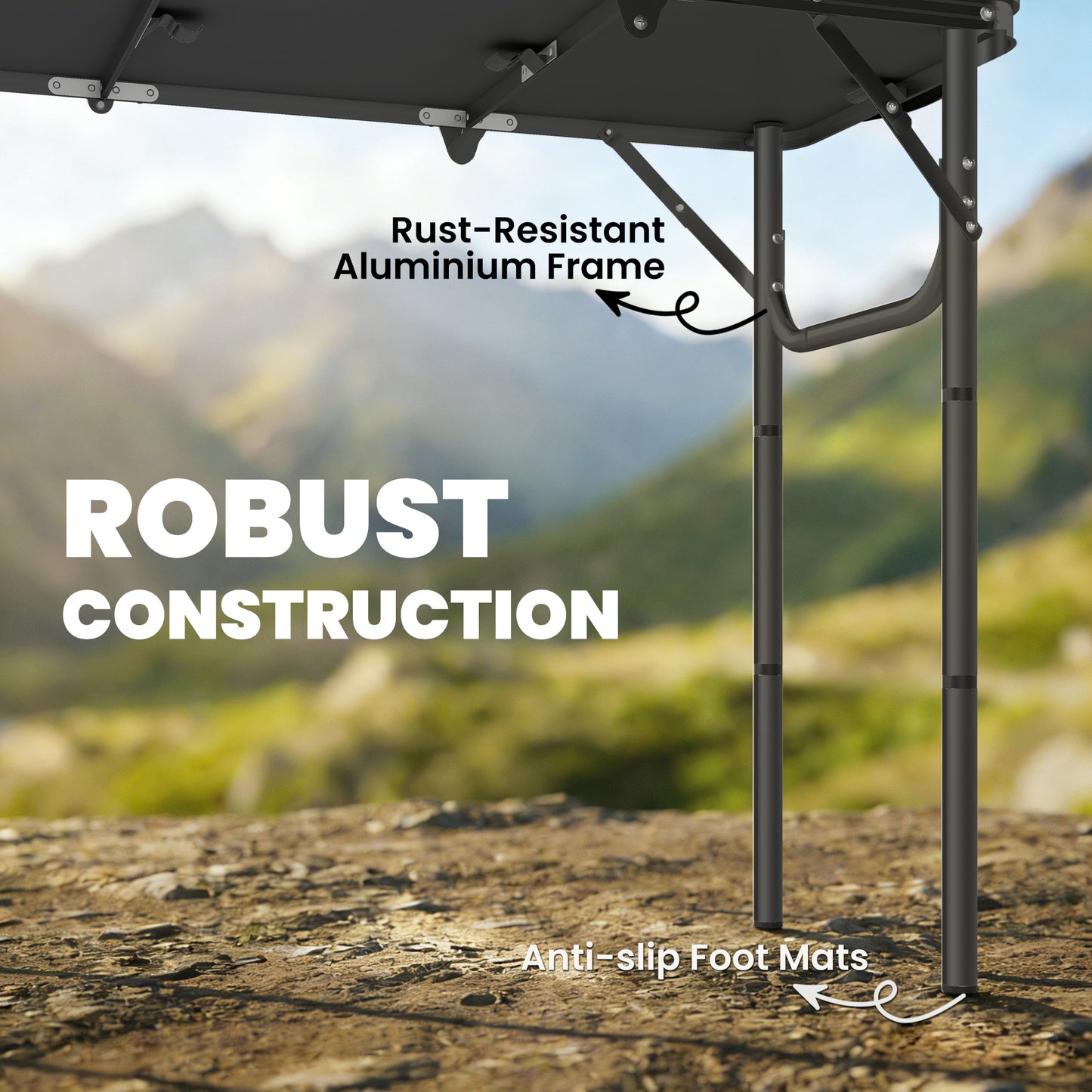 3ft Folding Camping Picnic Table | Tri-Fold | 90x40cm | Water Repellent MDF Top | Mesh Storage Layer | Carry Bag | 35kg | Black