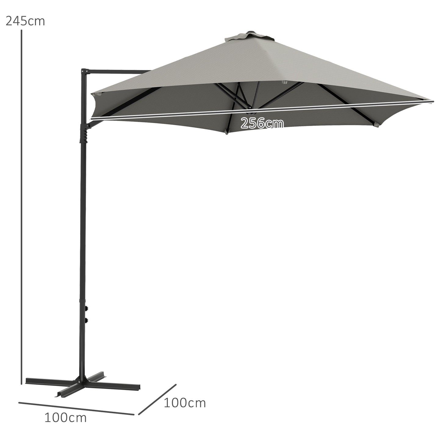 Outsunny 2.5M Garden Cantilever Parasol, Umbrella Hanging Sun Shade Canopy Shelter with 360° Rotation and Cross Base, Light Grey