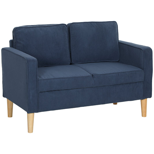 Small Two-Seater Corduroy Sofa - Blue