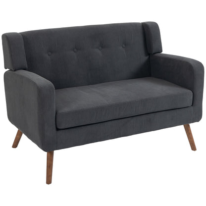 2 Seater Sofa | Dark Grey Corduroy Loveseat with Tufted Back, Padded Arms & 240kg Capacity