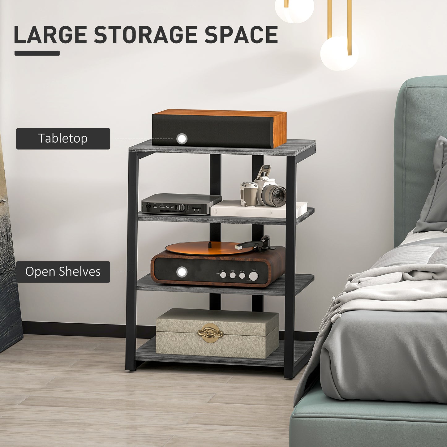 HiFi Seperates Stand, with Four Storage Shelves - Dark Grey