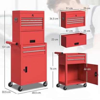 Three-Part Steel Locking Tool Storage Cabinet Chest - Red / Black