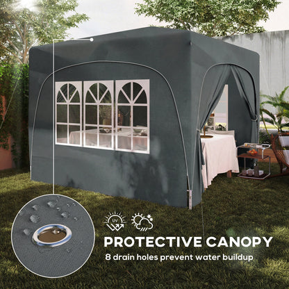 3x3m Pop Up Gazebo Shelter | UPF50+ Oxford Fabric Canopy | Dual Doors & 2 Windows | 8 Drain Holes | 3 Height Settings | Windproof Level 4-5 | Snow Rated | Guy Ropes & Ground Stakes | Carry Bag | Dark Grey
