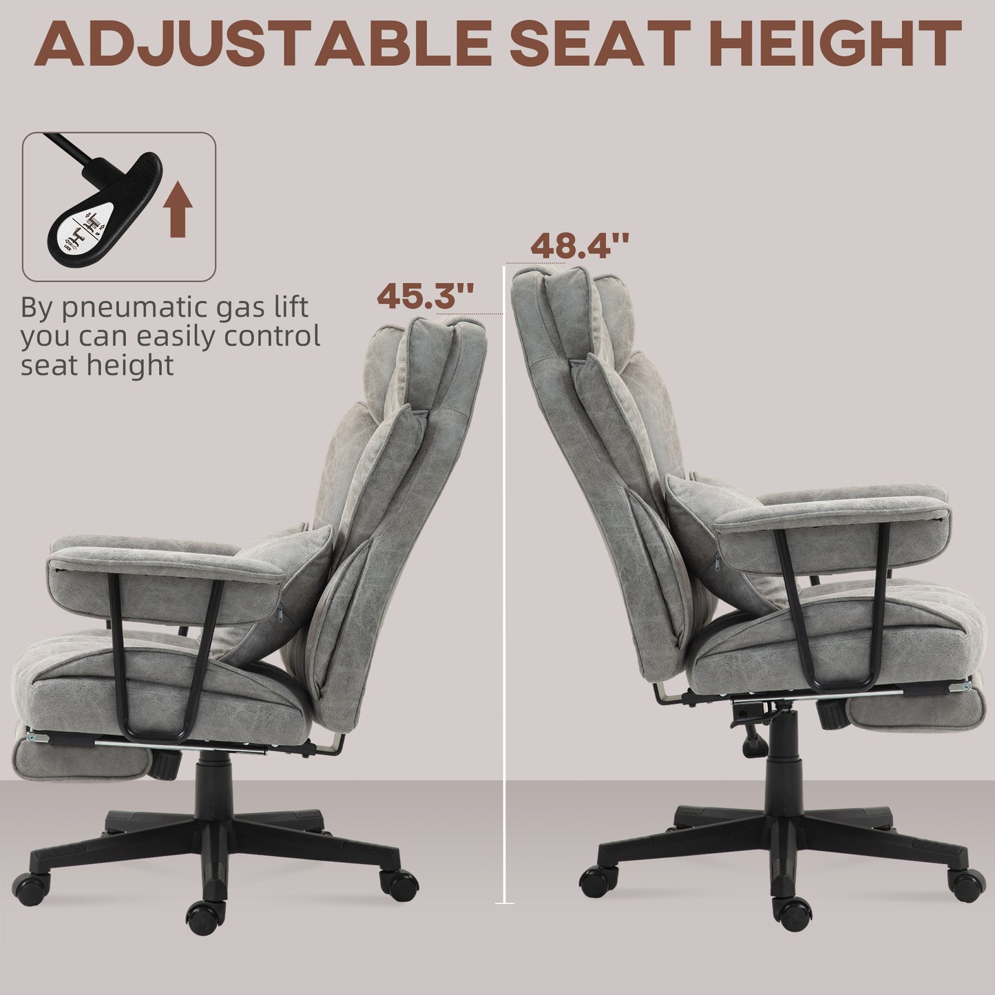 Executive Office Chair, Ergonomic Desk Chair with Foot Rest, Lumbar Support, Reclining Function and Wide Seat, Grey