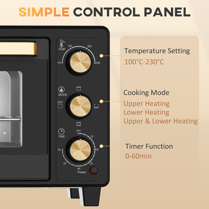 Mini Oven, 16L Countertop Electric Grill, Toaster With Adjustable Temperature, 60 Min Timer, Crumb Tray, Wire Rack, Tray Handle, 1400W, Black